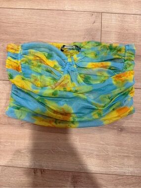 Zara Blue Floral Strapless Top with Yellow & Green Wash